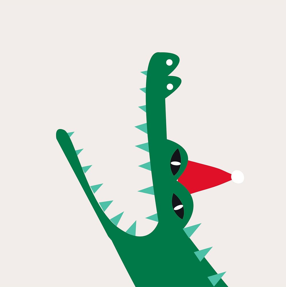 Aquatic cartoon crocodile wearing a Christmas hat vector