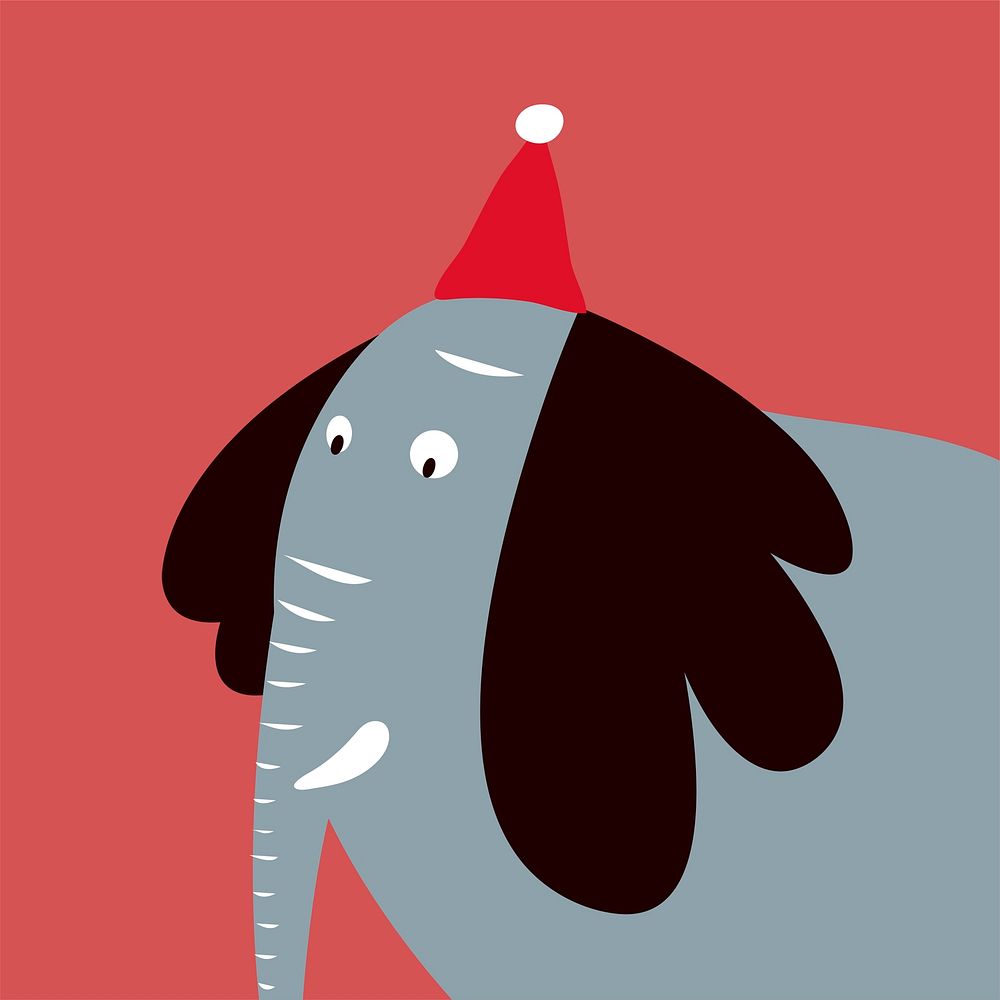 Bush elephant with a Christmas hat vector graphic