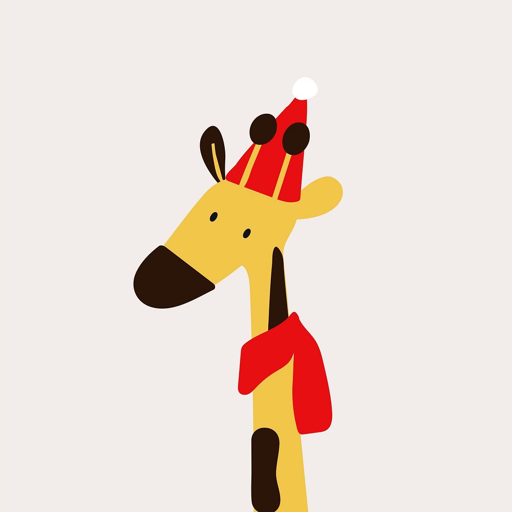 Giraffe in a cartoon style with a Christmas hat vector