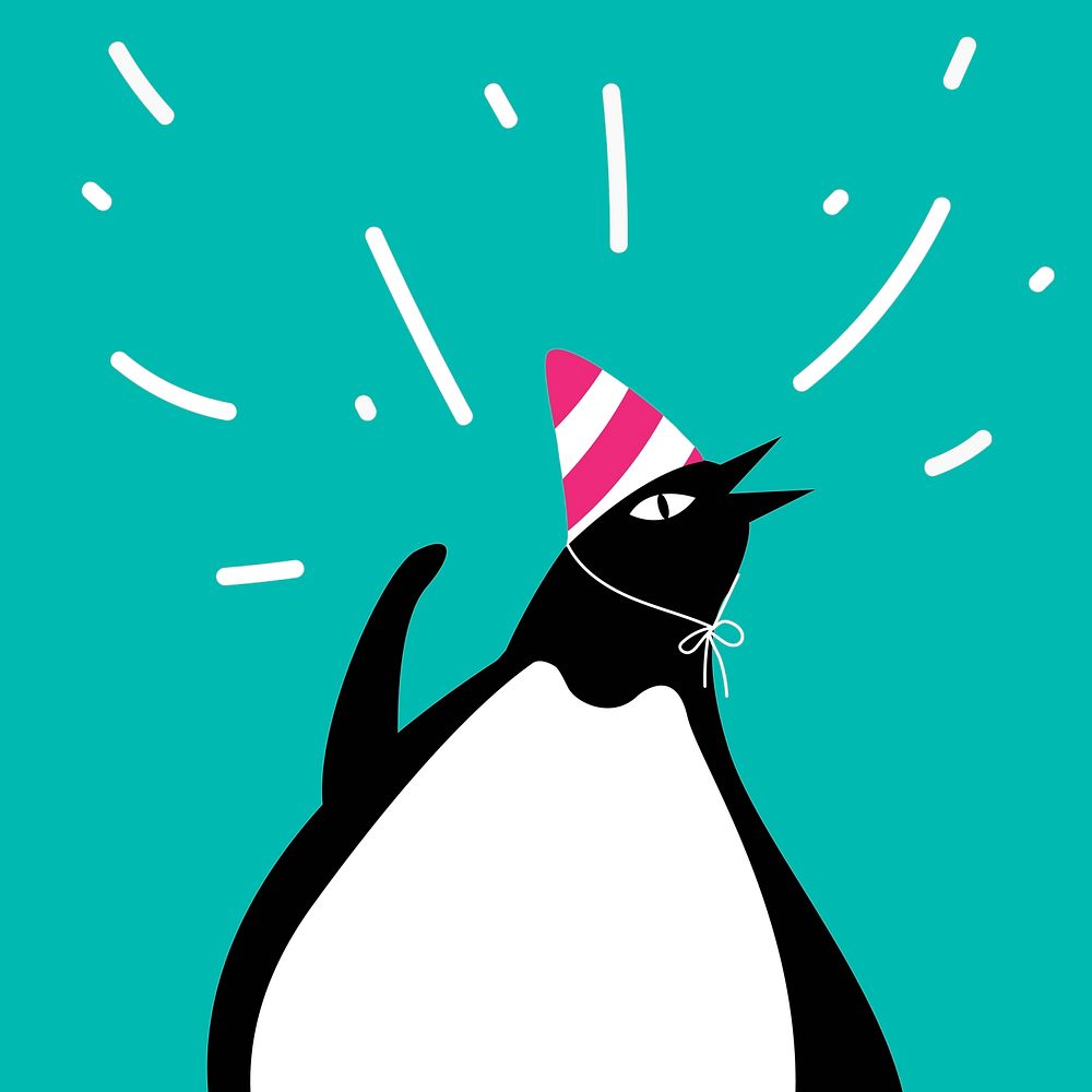 Cute penguin wearing a party hat cartoon vector