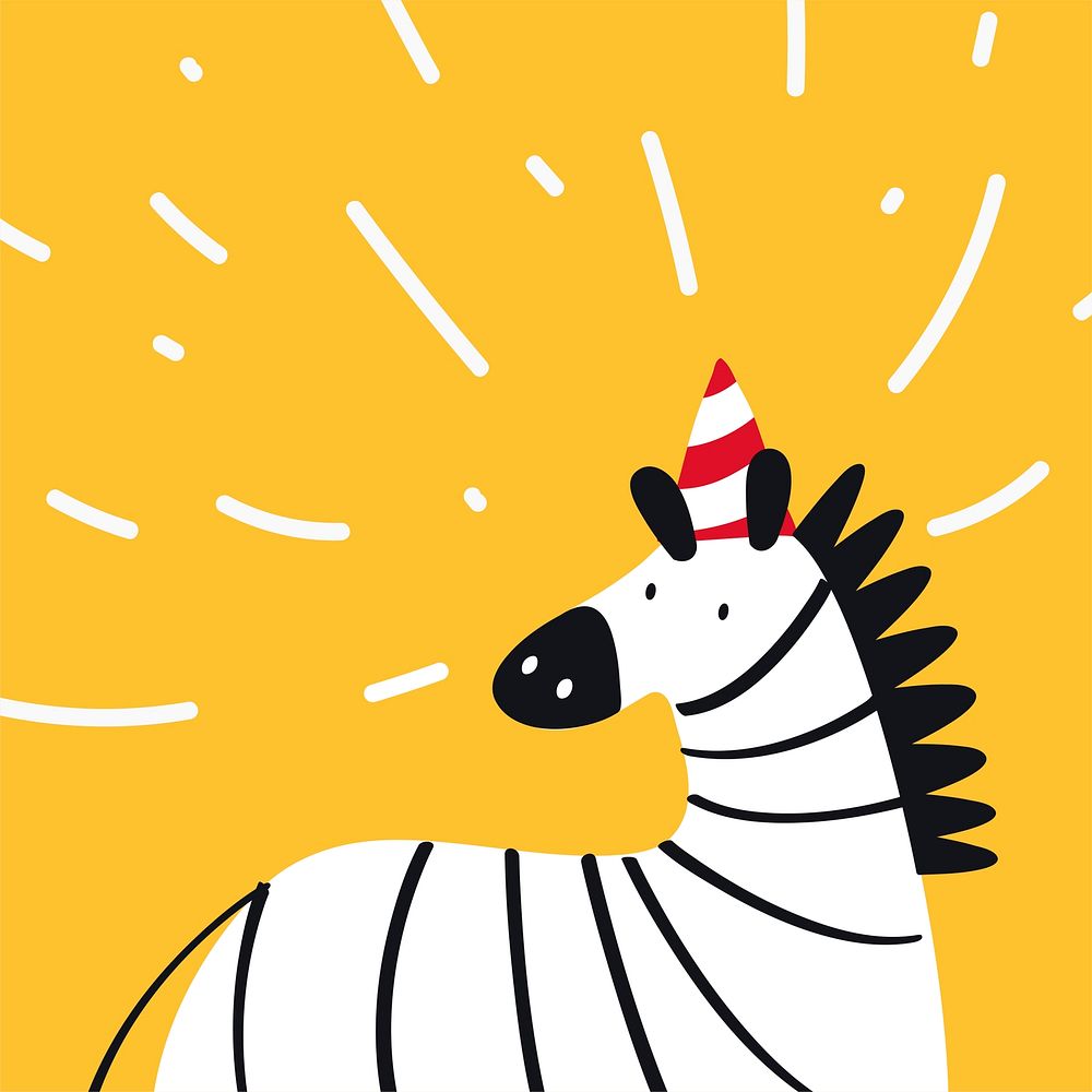 Cute zebra wearing a party hat in a cartoon style vector