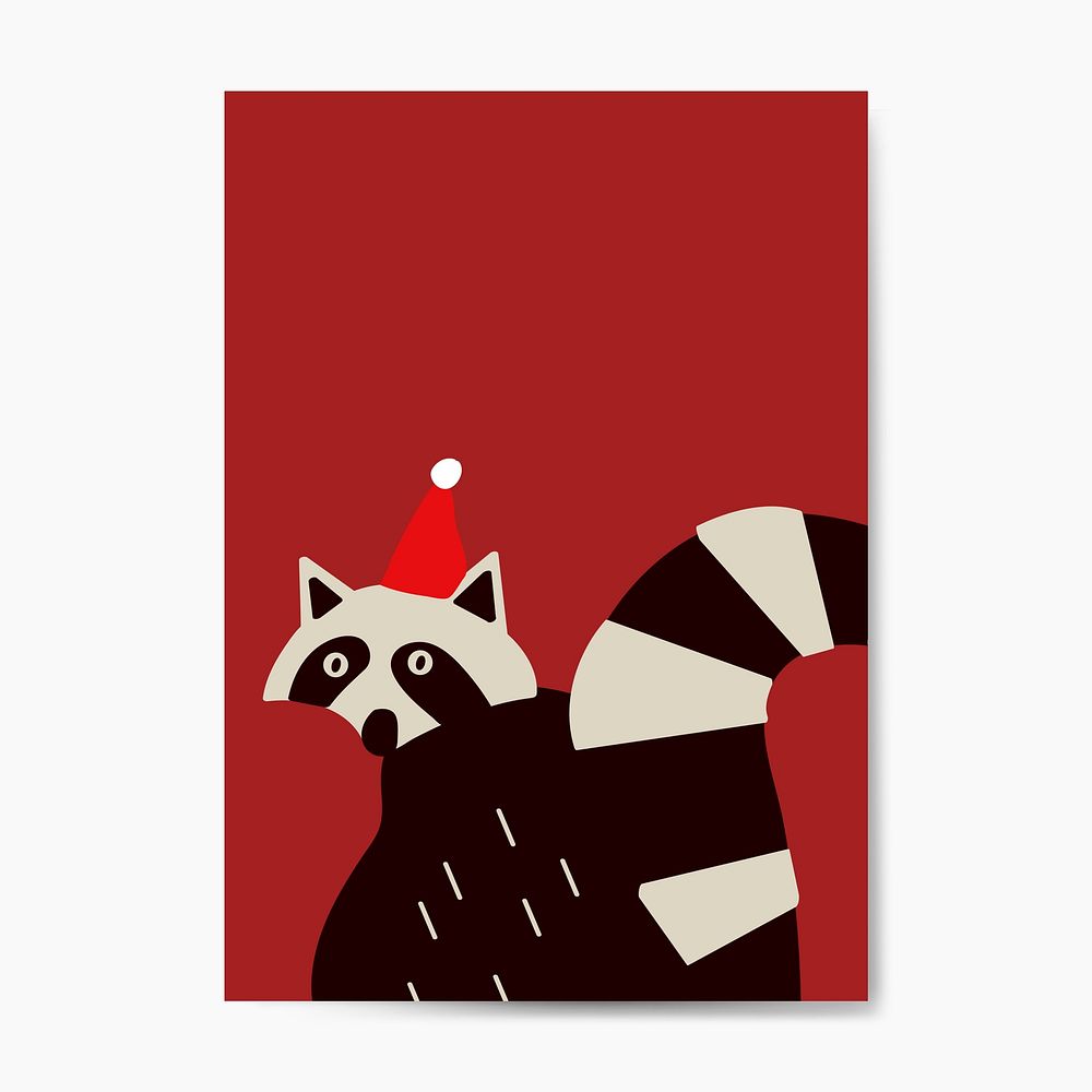 Smart raccoon with a Christmas hat vector graphics