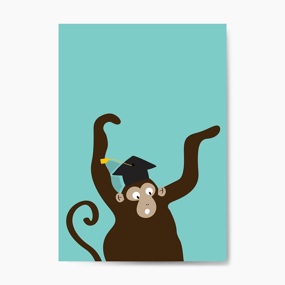 Excited monkey wearing a graduation hat cartoon vector