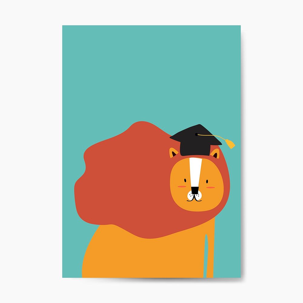 Lion wearing a graduation hat in a cartoon style vector
