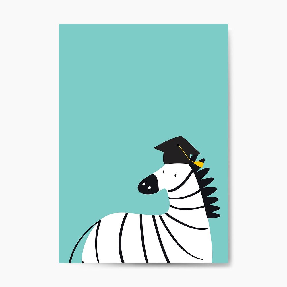 Cute zebra wearing a graduation hat in a cartoon style vector