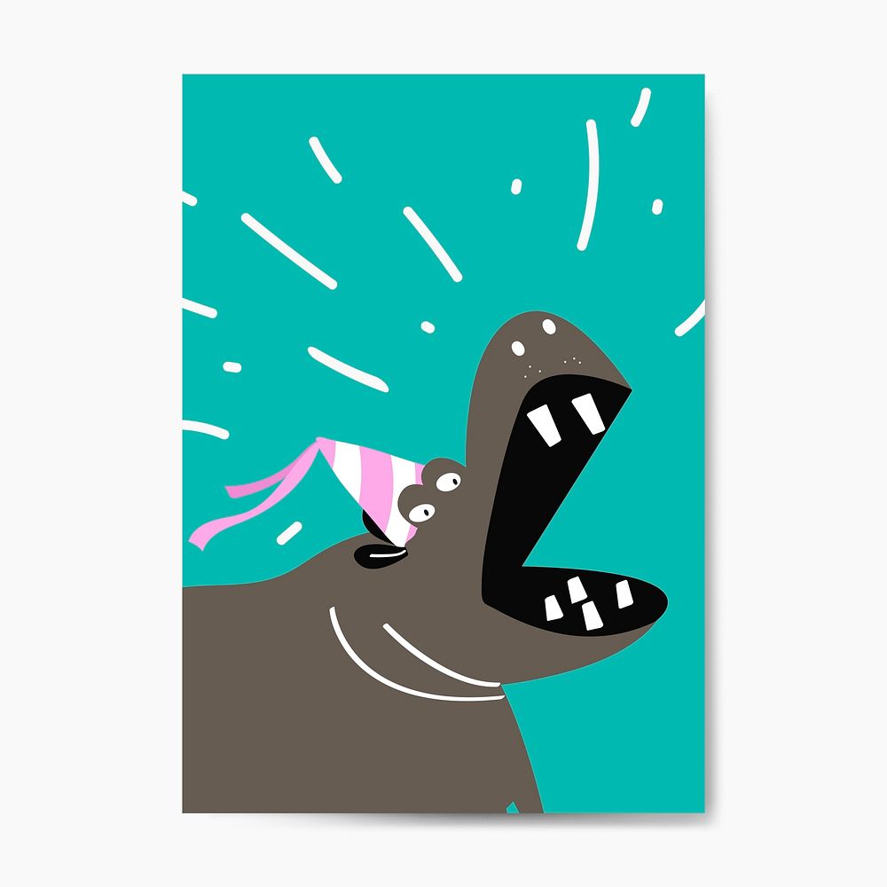 Cute hippopotamus wearing a party hat cartoon vector design