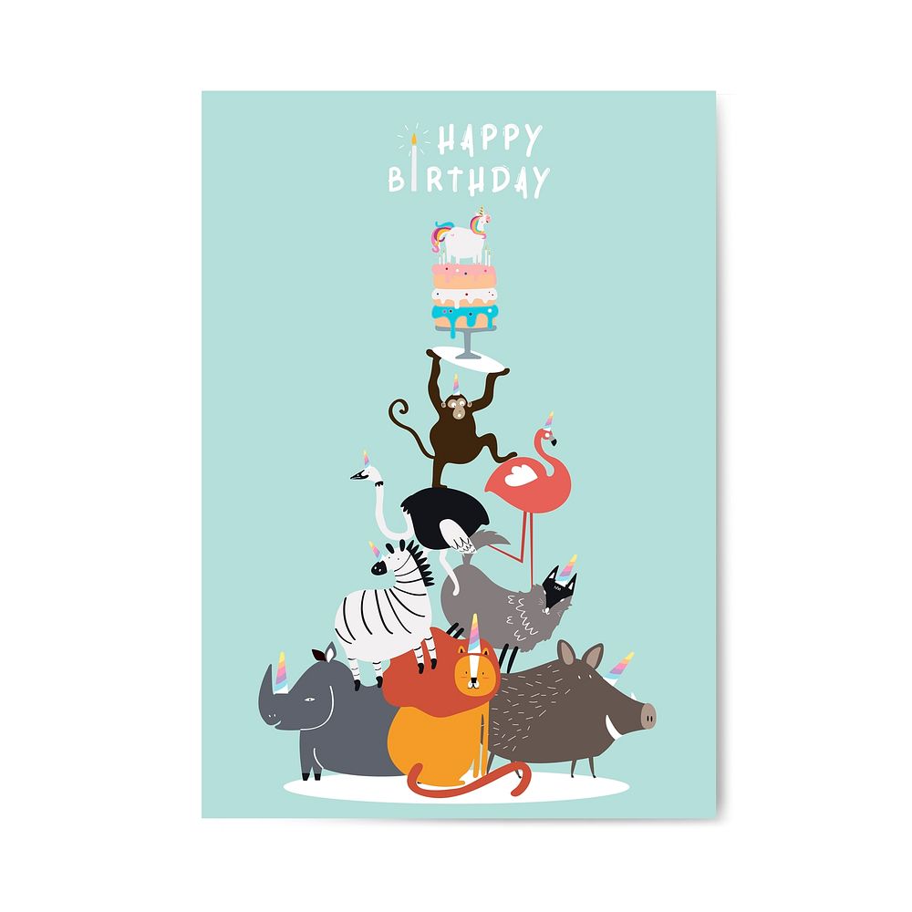 Animal themed birthday postcard vector