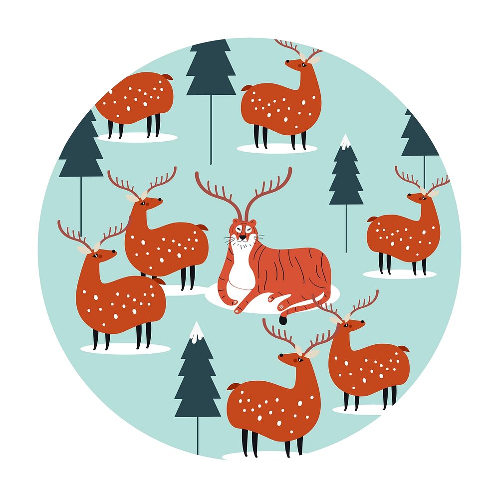Seamless background with reindeers and tiger vector