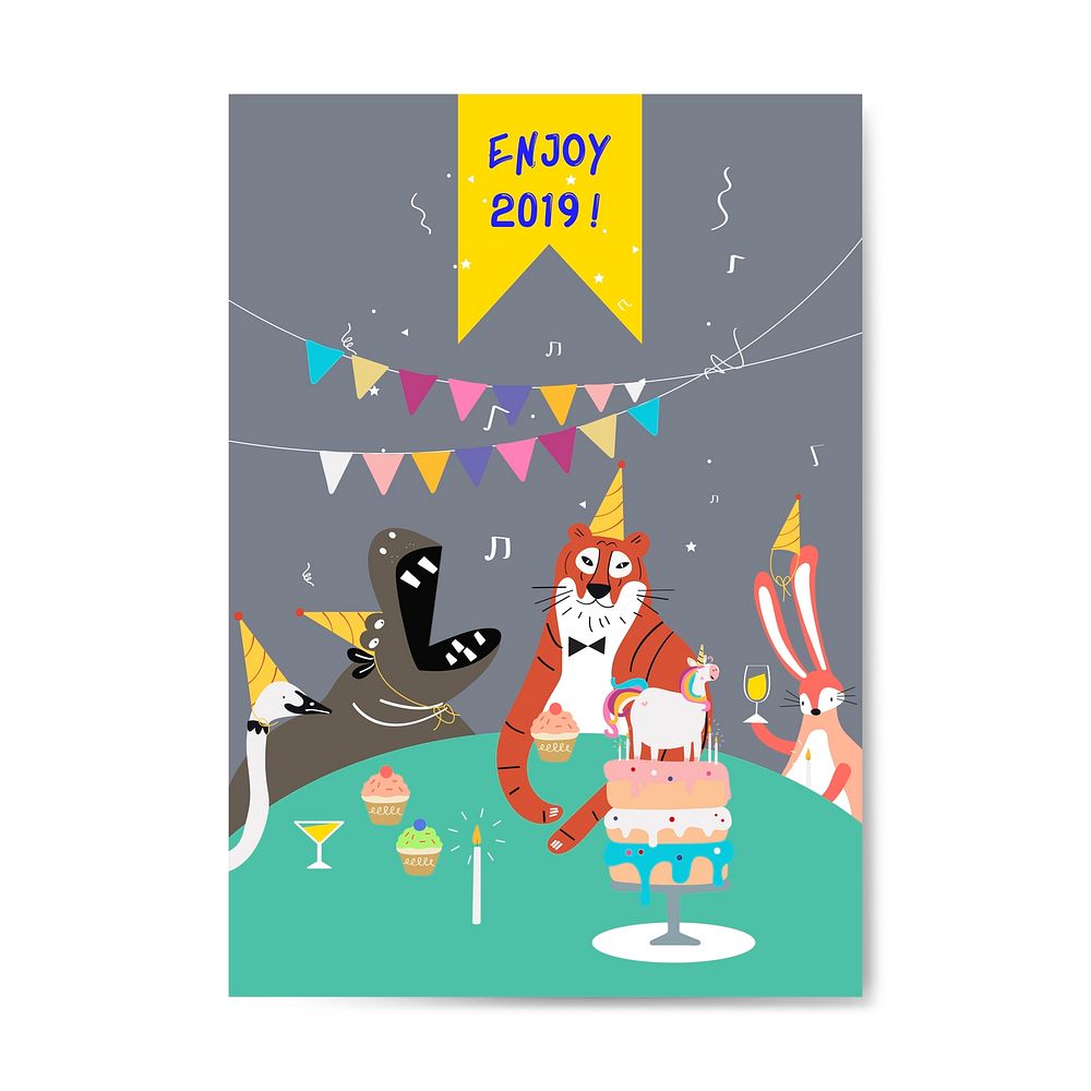 Animal themed greeting card vector