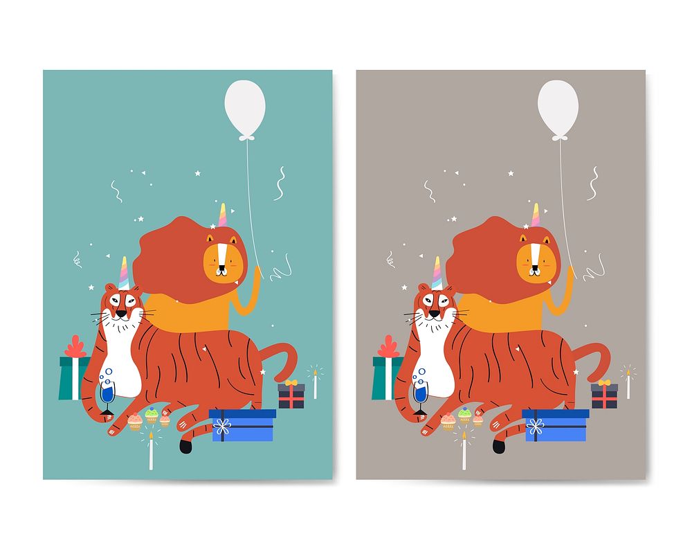 Set of animal themed invitation card vector