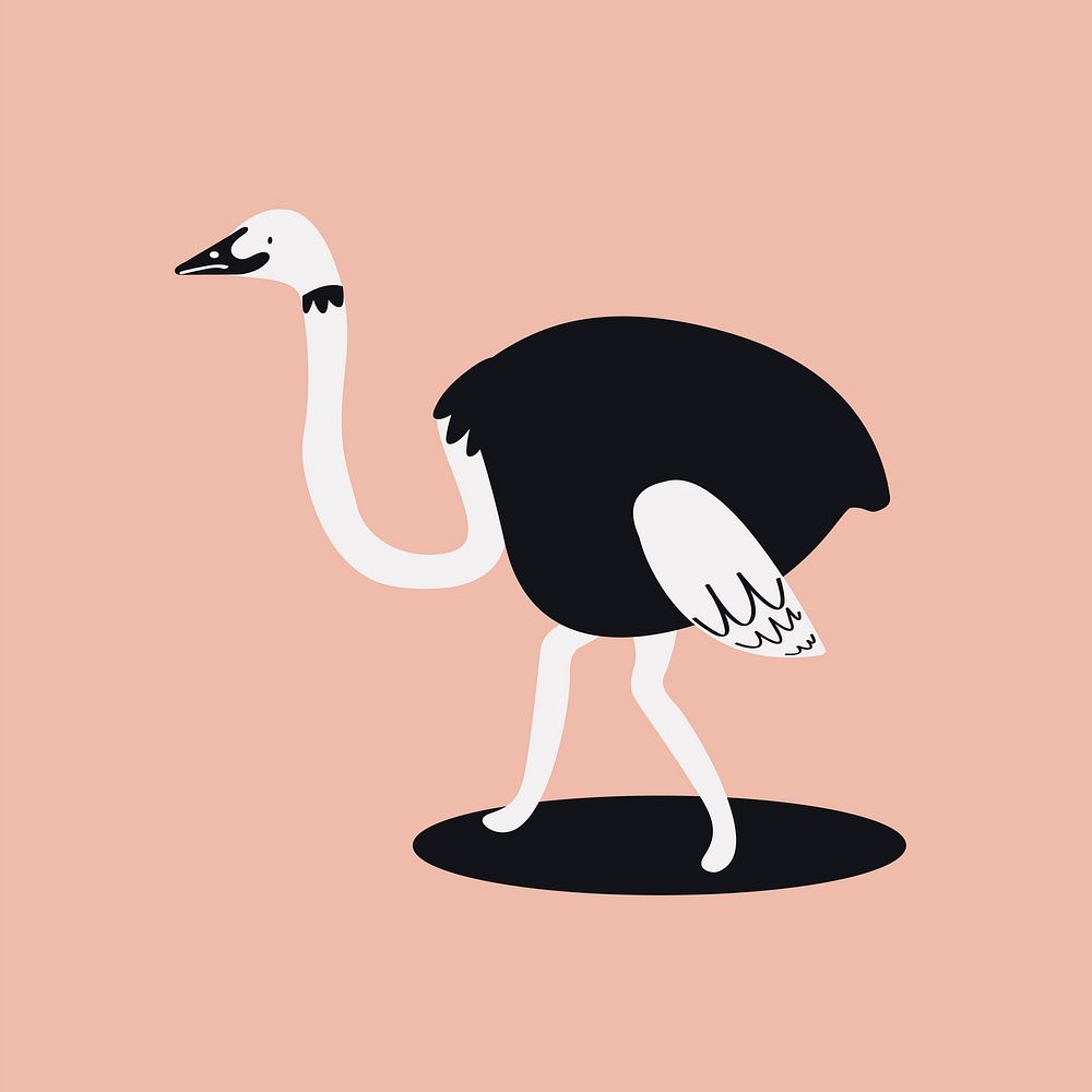 Cute ostrich animal doodle illustration in black for kids
