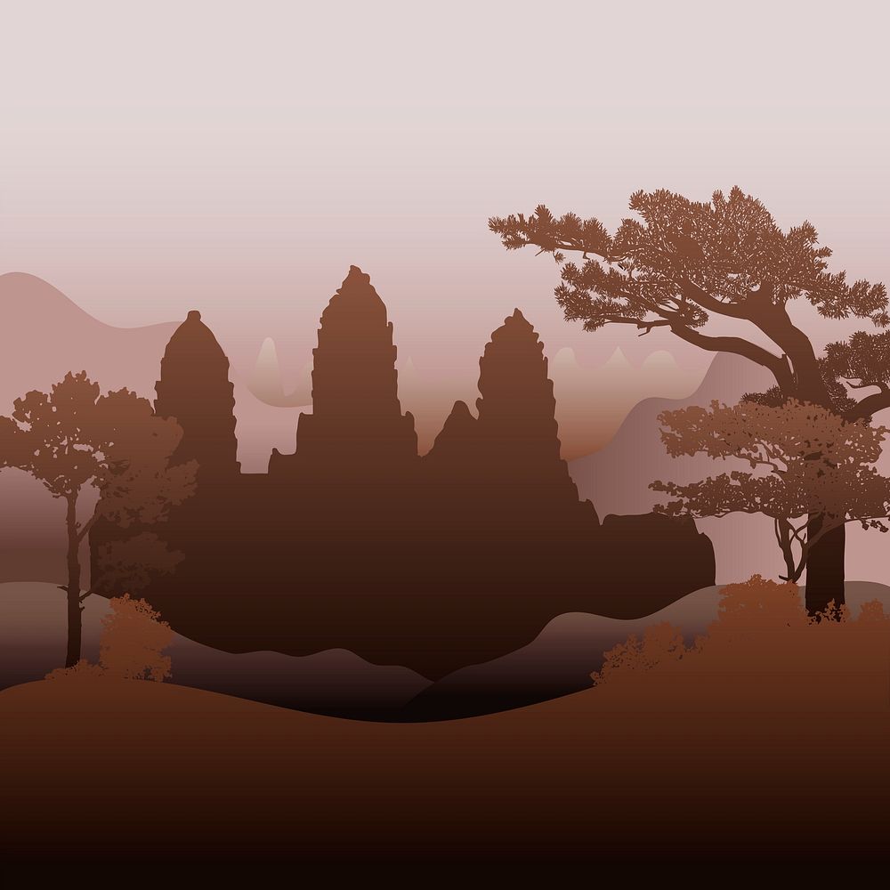 The Angkor Wat temple silhouette vector design
