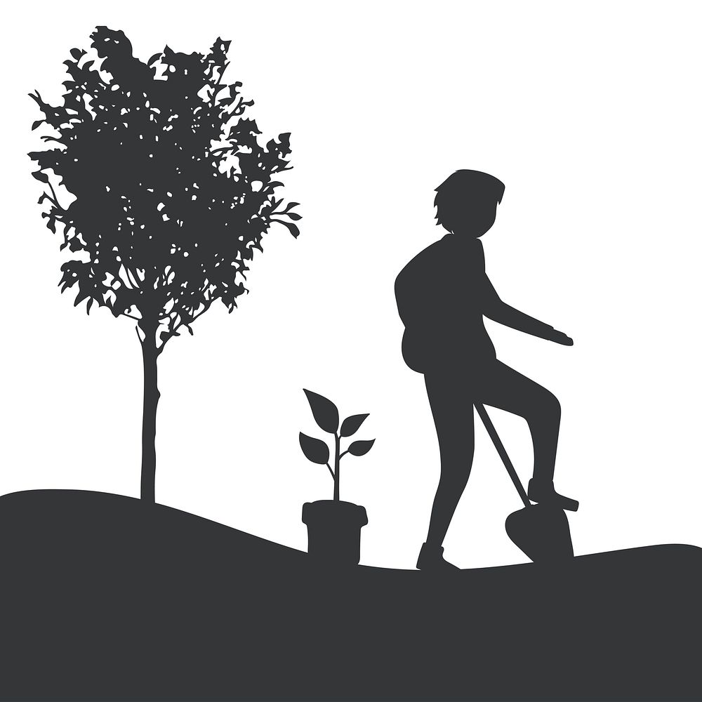 Silhouette of a man gardening vector