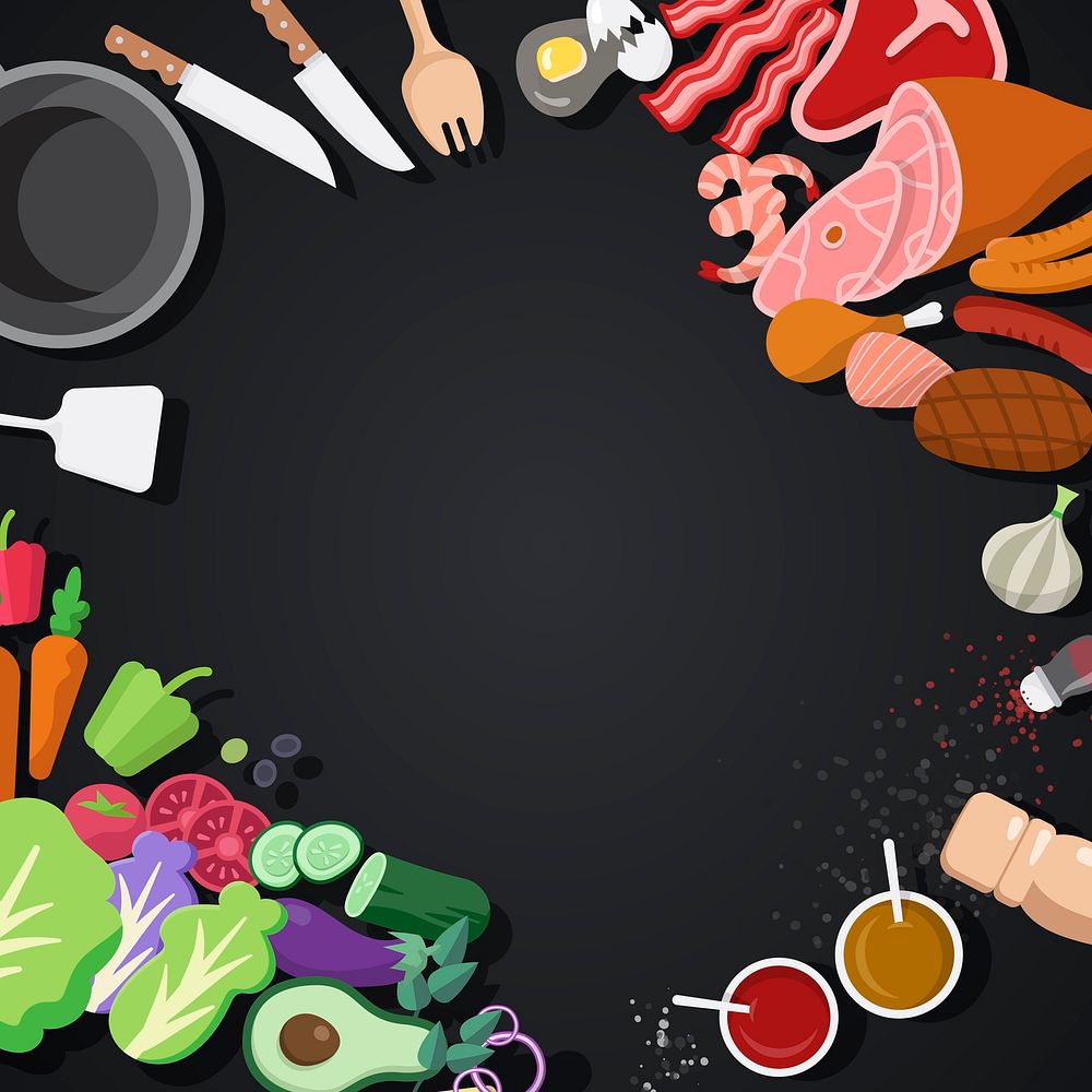 Cooking ingredients and tools vector set