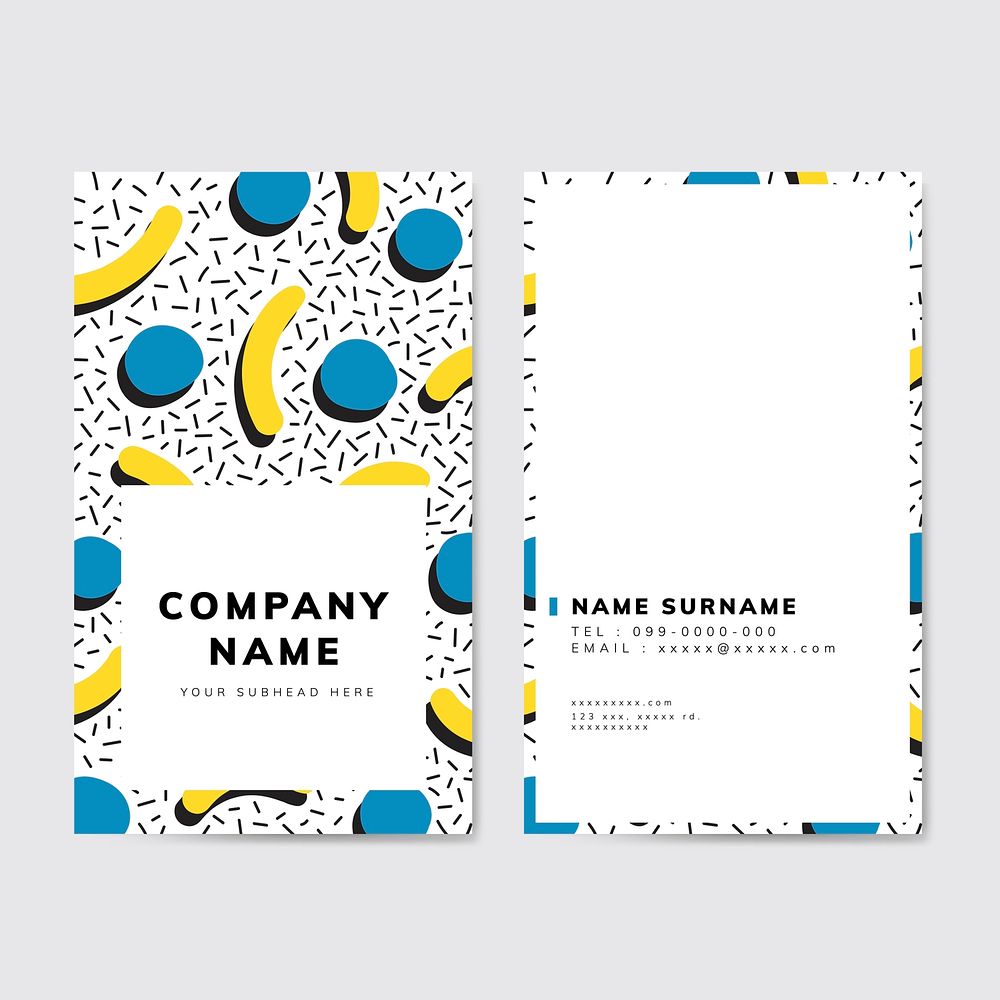 Colorful geometric Memphis style business card