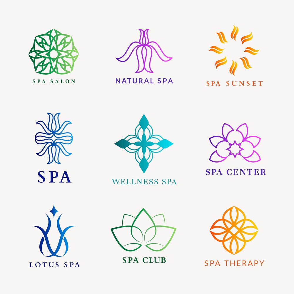 Colorful wellness spa logo, gradient modern design psd collection