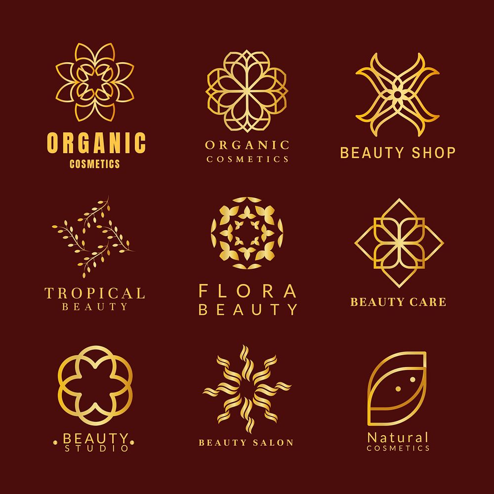 Gold spa logo template, wellness luxury design for health & wellness business psd collection