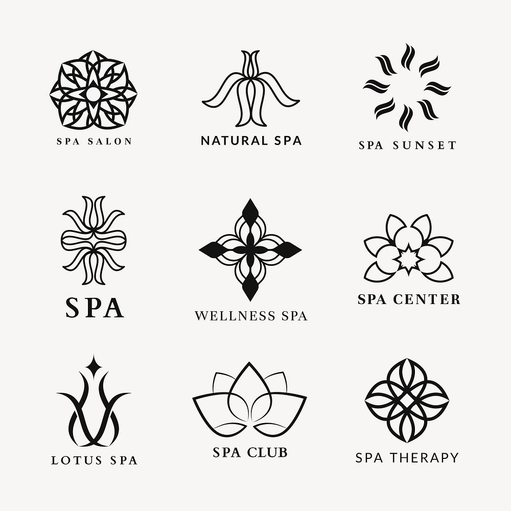 Beauty spa logo template, professional design for health & wellness business vector set