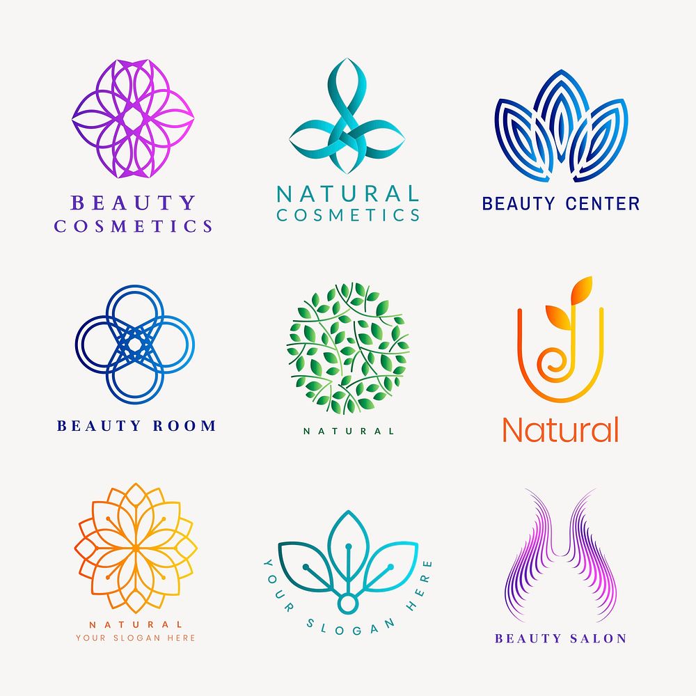 Colorful wellness spa logo, gradient modern design vector set