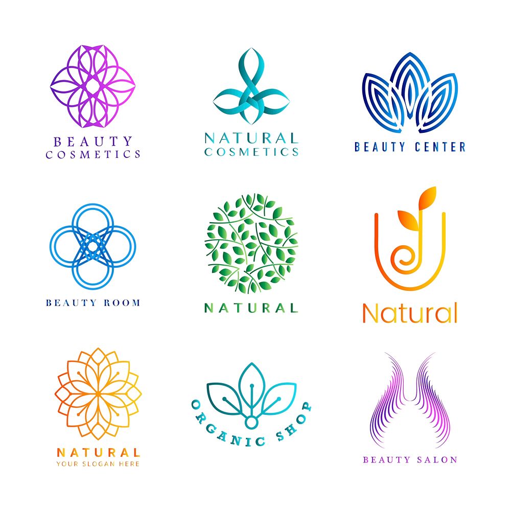 Set of colorful natural cosmetics logo vector