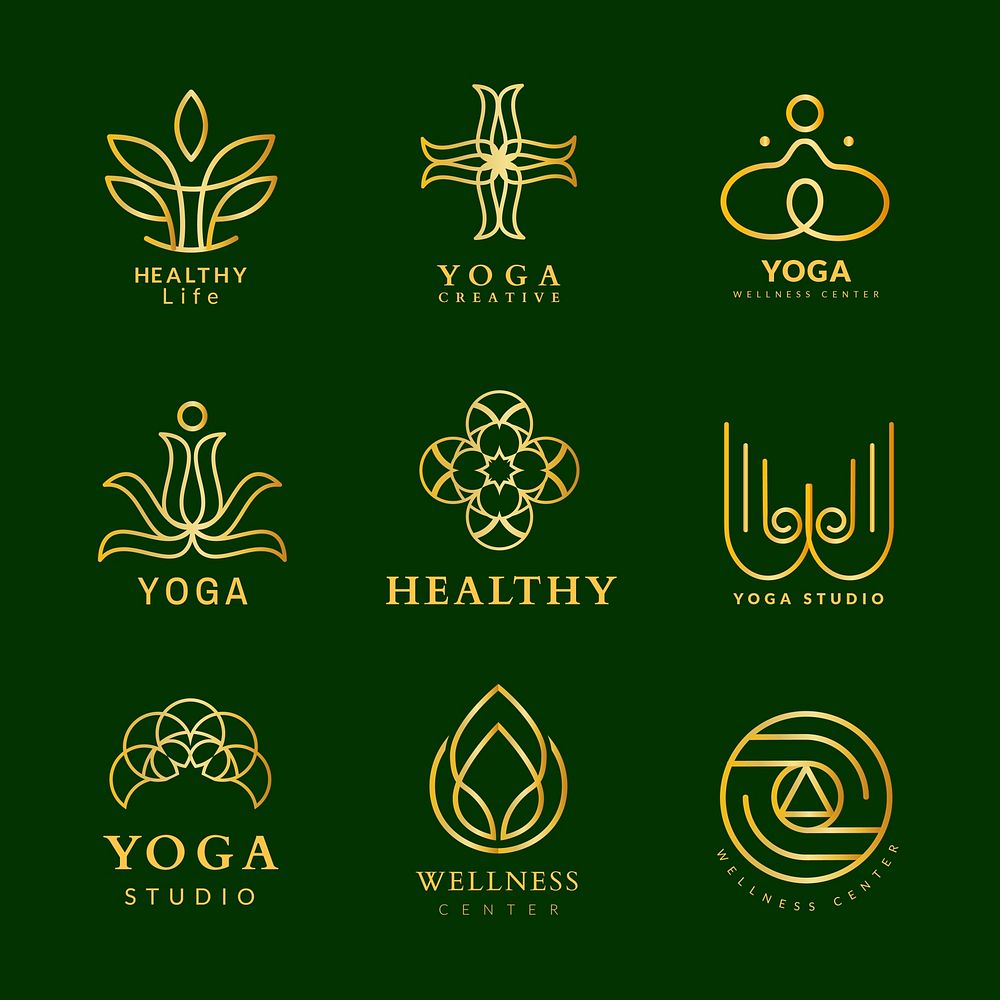Gold spa logo template, wellness luxury design for health & wellness business vector set