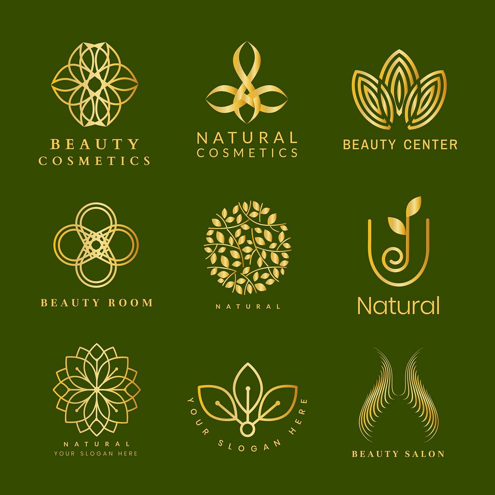 Gold spa logo template, wellness luxury design for health & wellness business psd collection