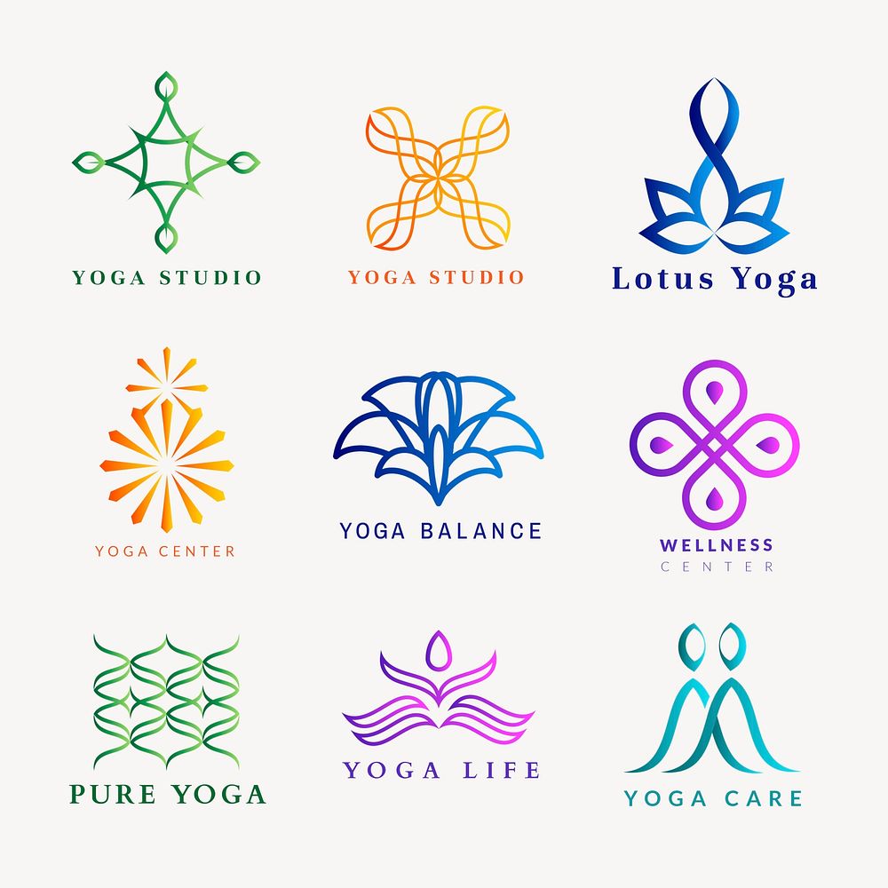 Colorful wellness spa logo, gradient modern design psd collection