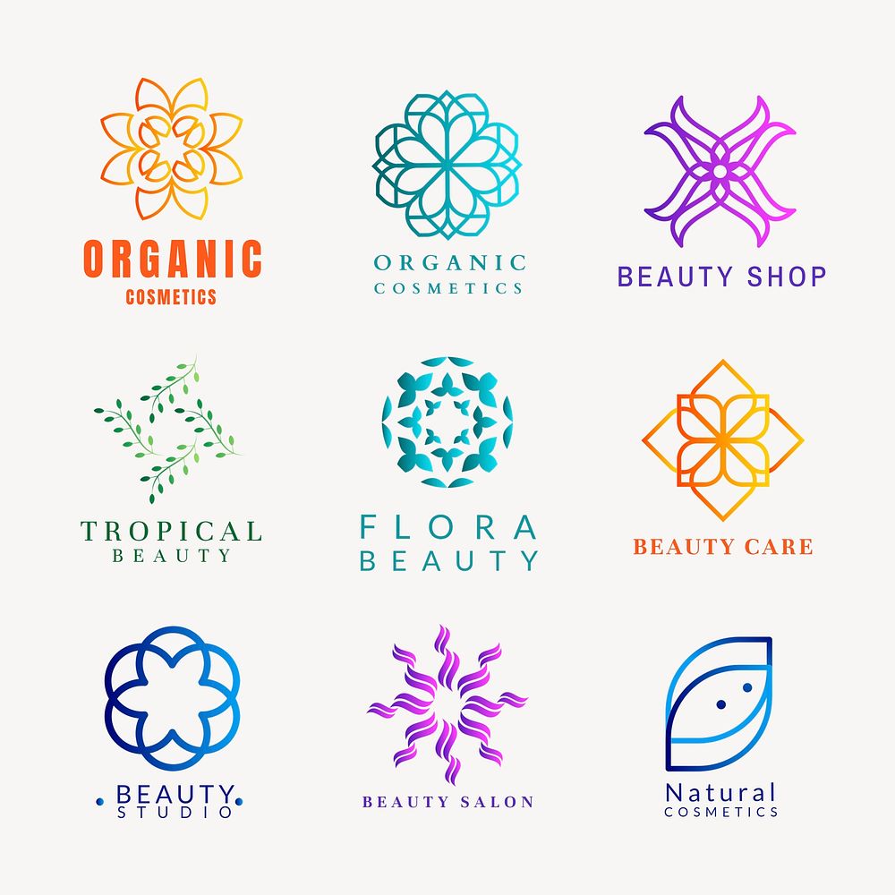 Colorful wellness spa logo, gradient modern design psd collection