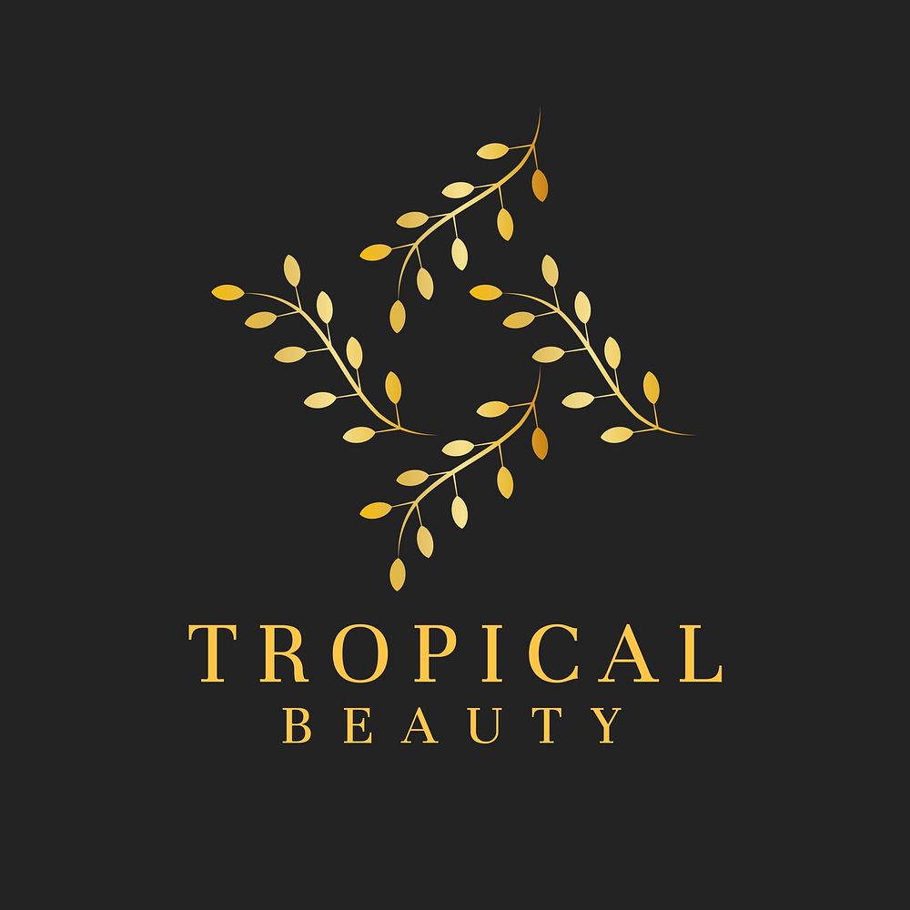Gold leaf beauty logo template, classy nature design vector