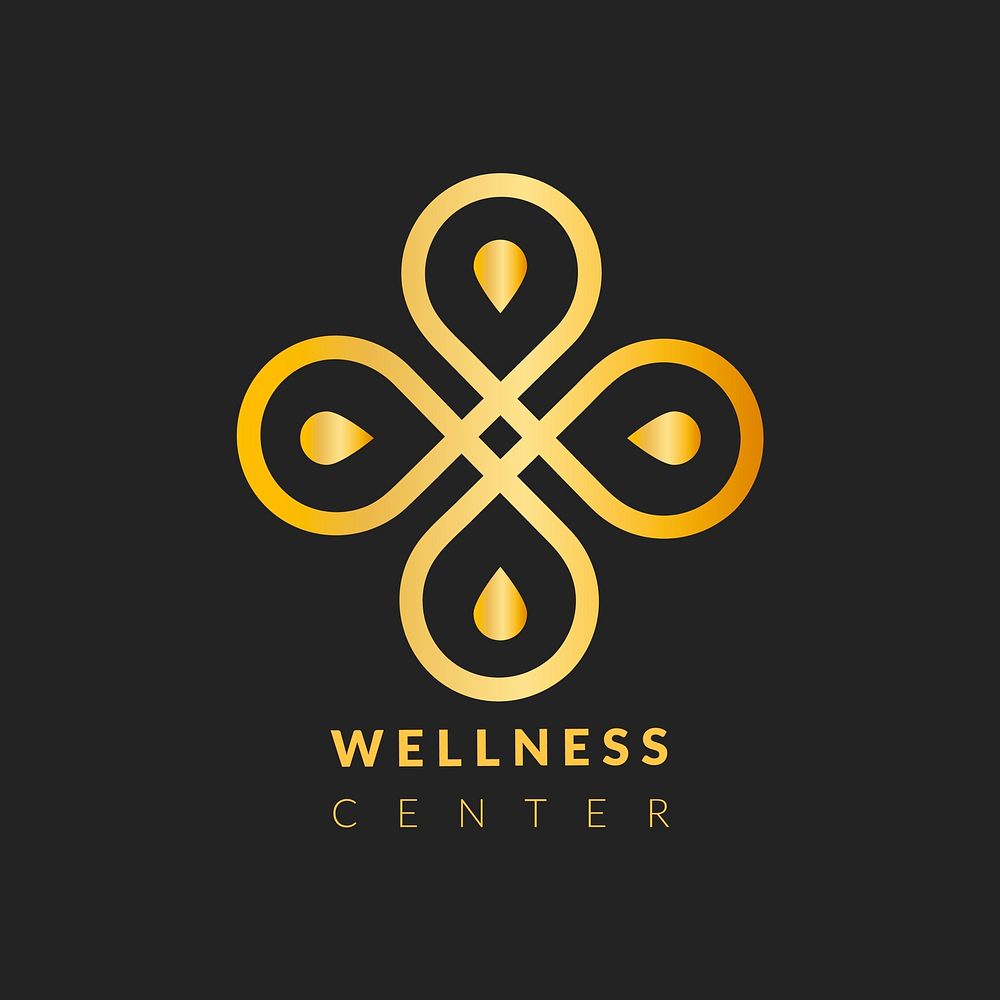 Wellness center logo template, gold professional design vector