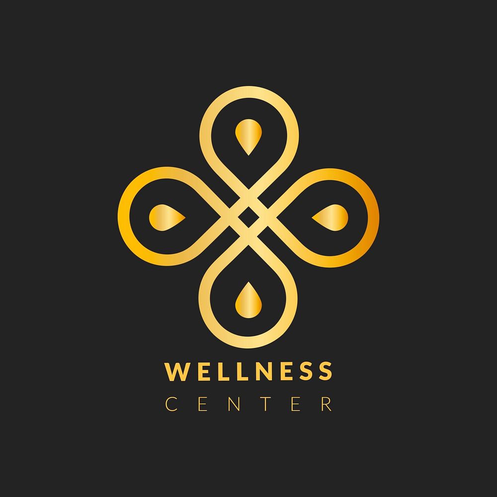 Wellness center logo template, gold professional design psd