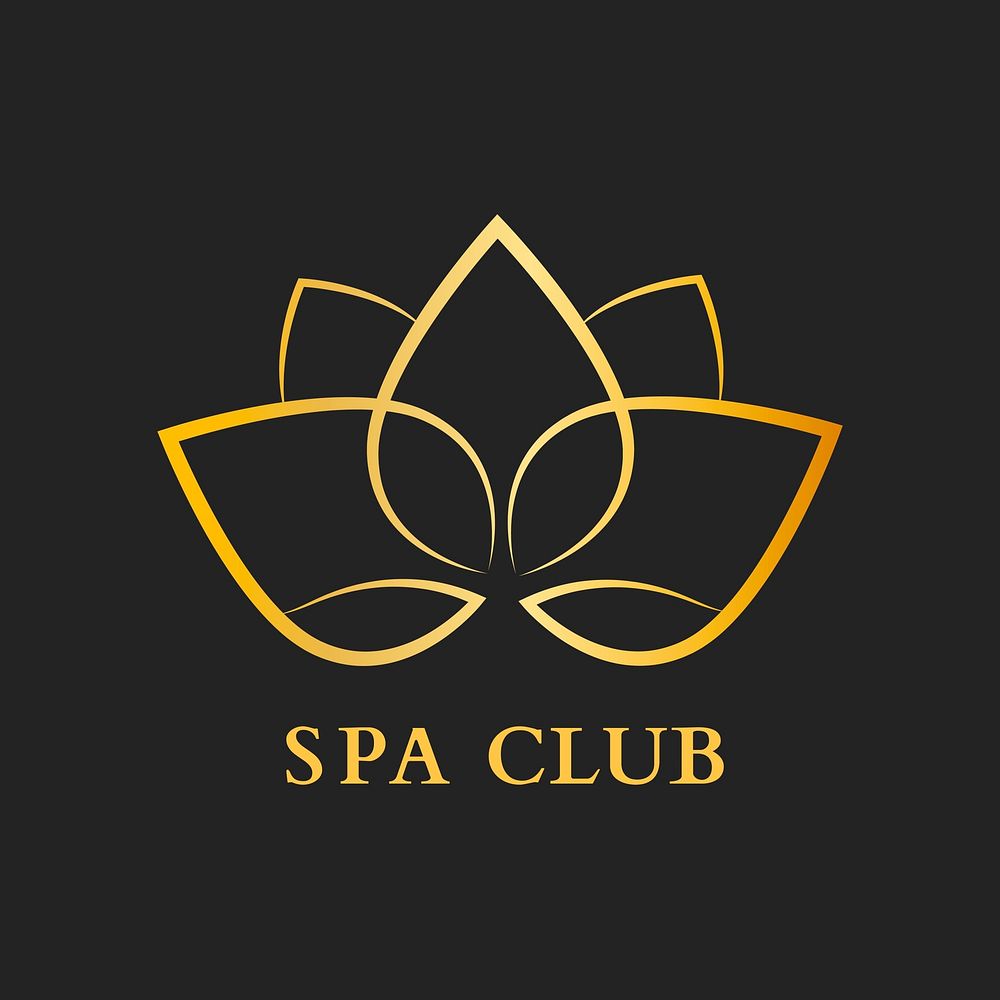 Spa club flower logo template, gold modern design vector