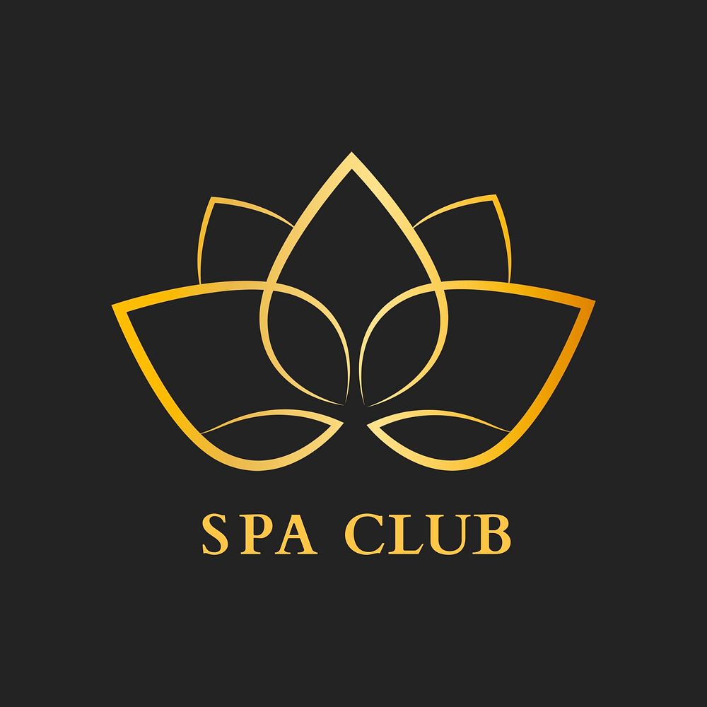 Spa club flower logo template, gold modern design psd