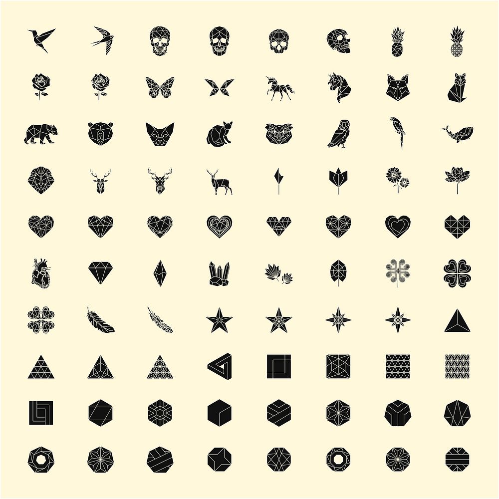 Set of linear illustrations of shapes and icons