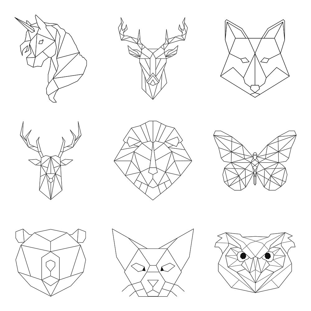 Set of animal linear illustrations