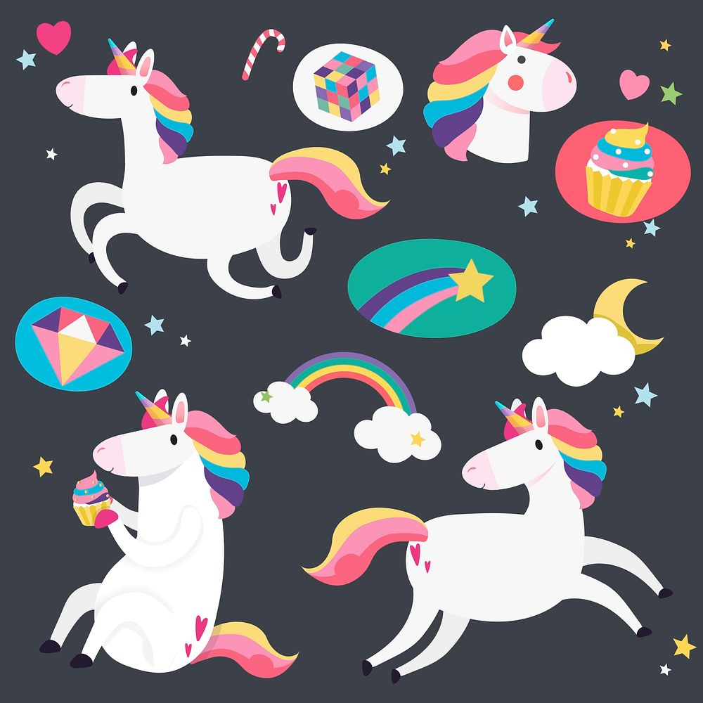 Cute unicorns with magical elements | Premium Vector Illustration ...