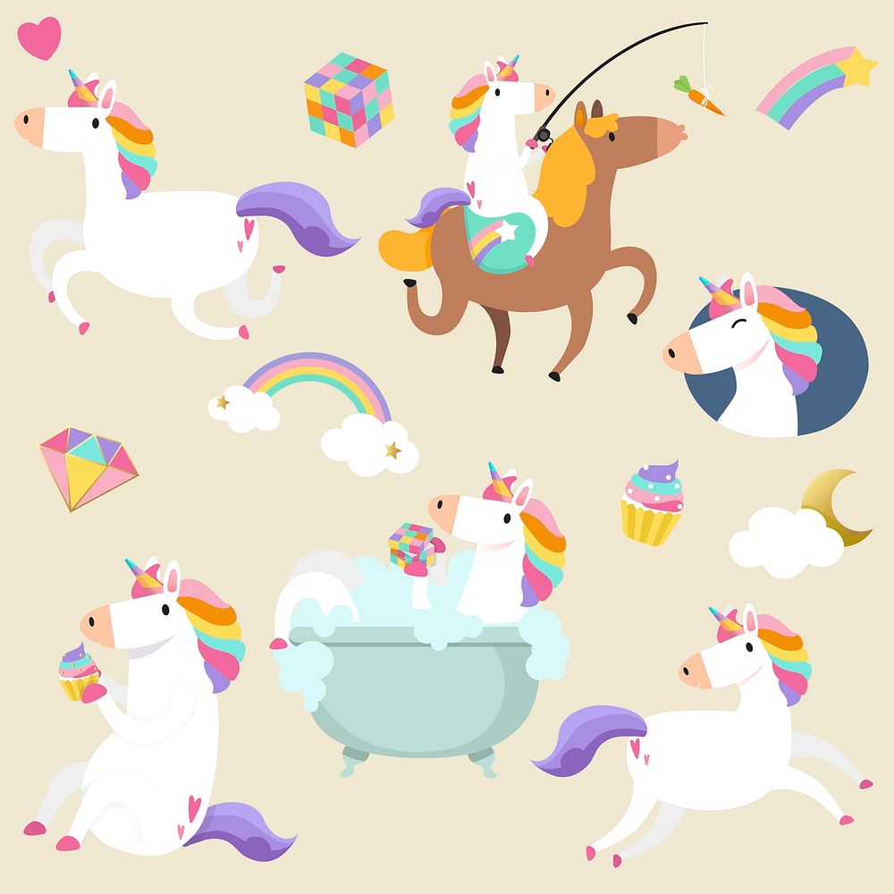 Set of unicorn stickers vector