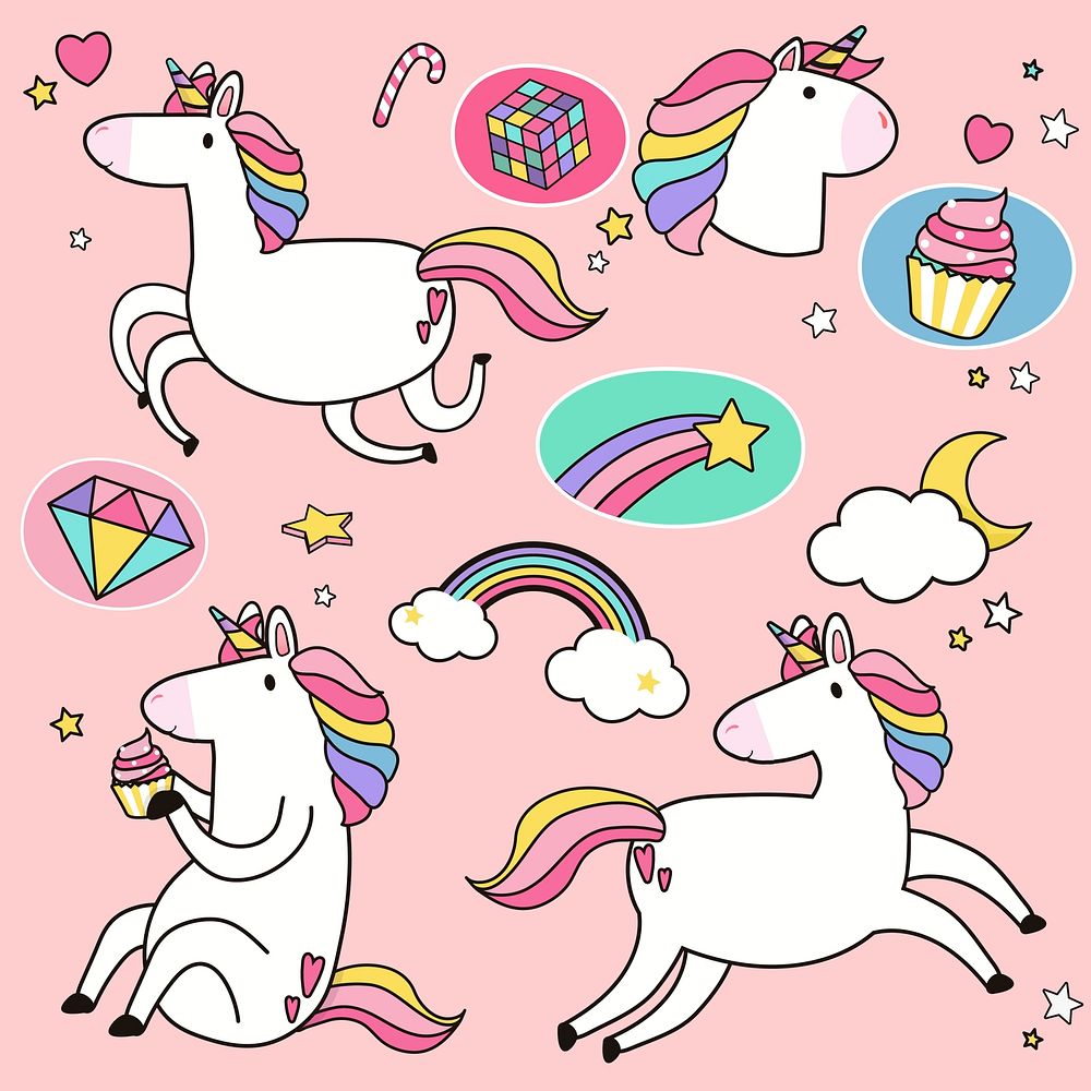 Cute unicorns with magic element | Free Vector - rawpixel