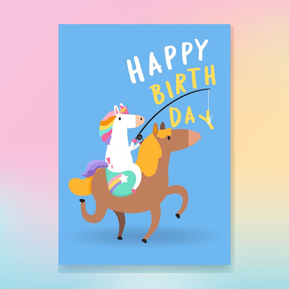 Happy birthday unicorn card vector