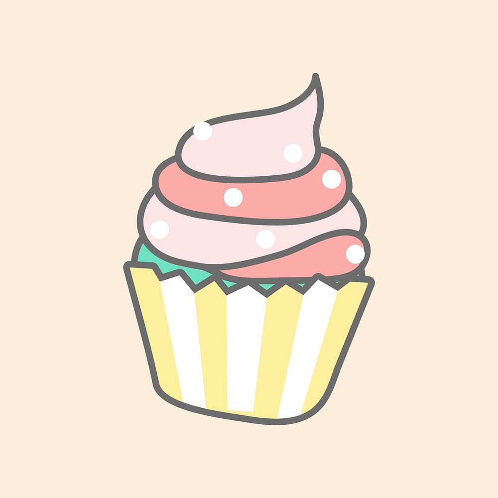 Pink delicious creamy cupcake vector
