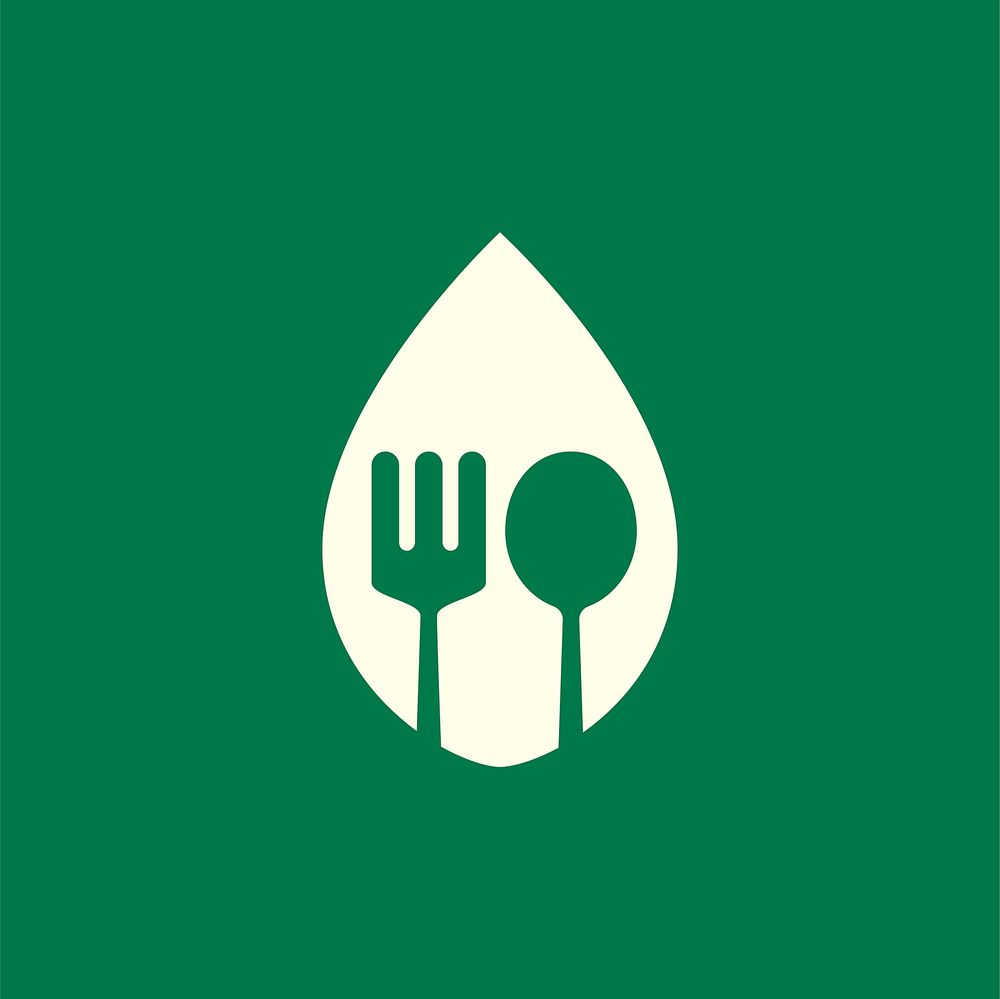 Spoon and fork logo in a leaf vector