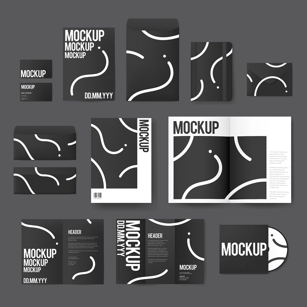 Set of stationery material designs mockup vector