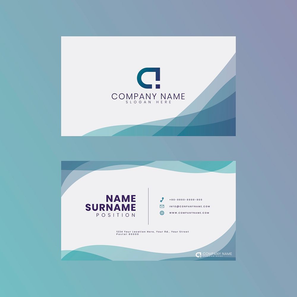 Business card template vector abstract wave pattern set