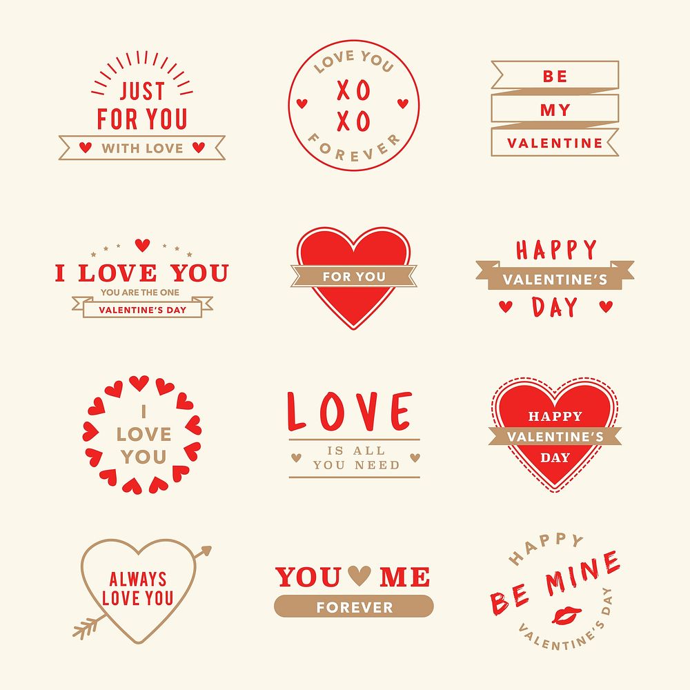Valentine&rsquo;s day celebration greeting vector stickers set