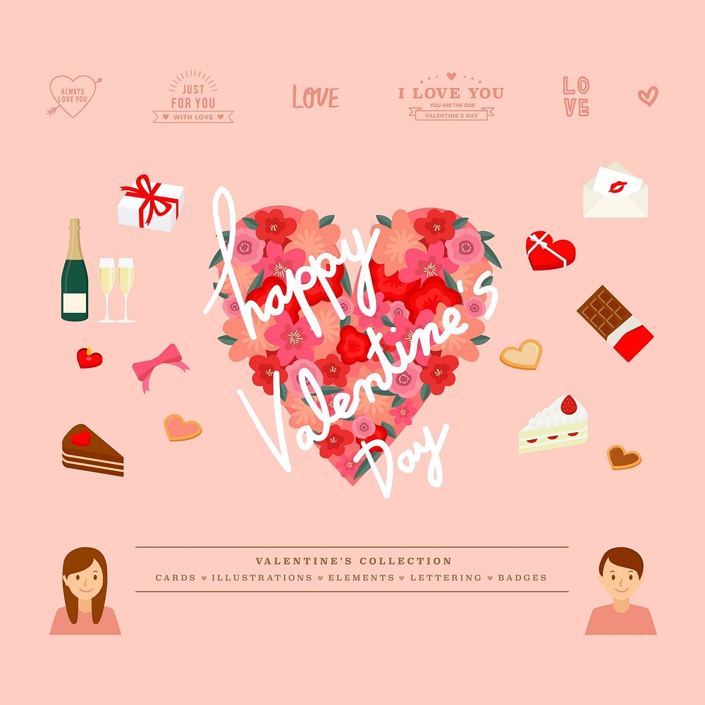 Happy Valentine&rsquo;s Day vector cute design elements set