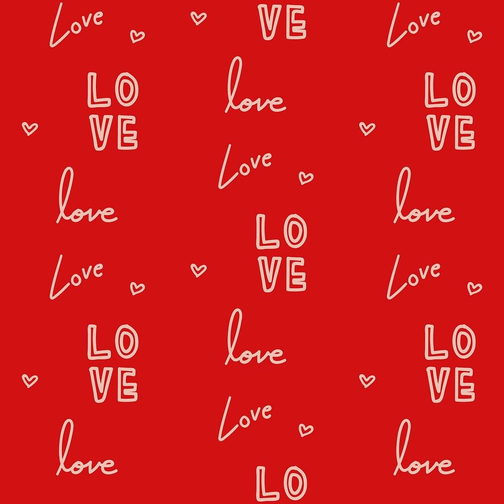 LOVE typography pattern psd on red background