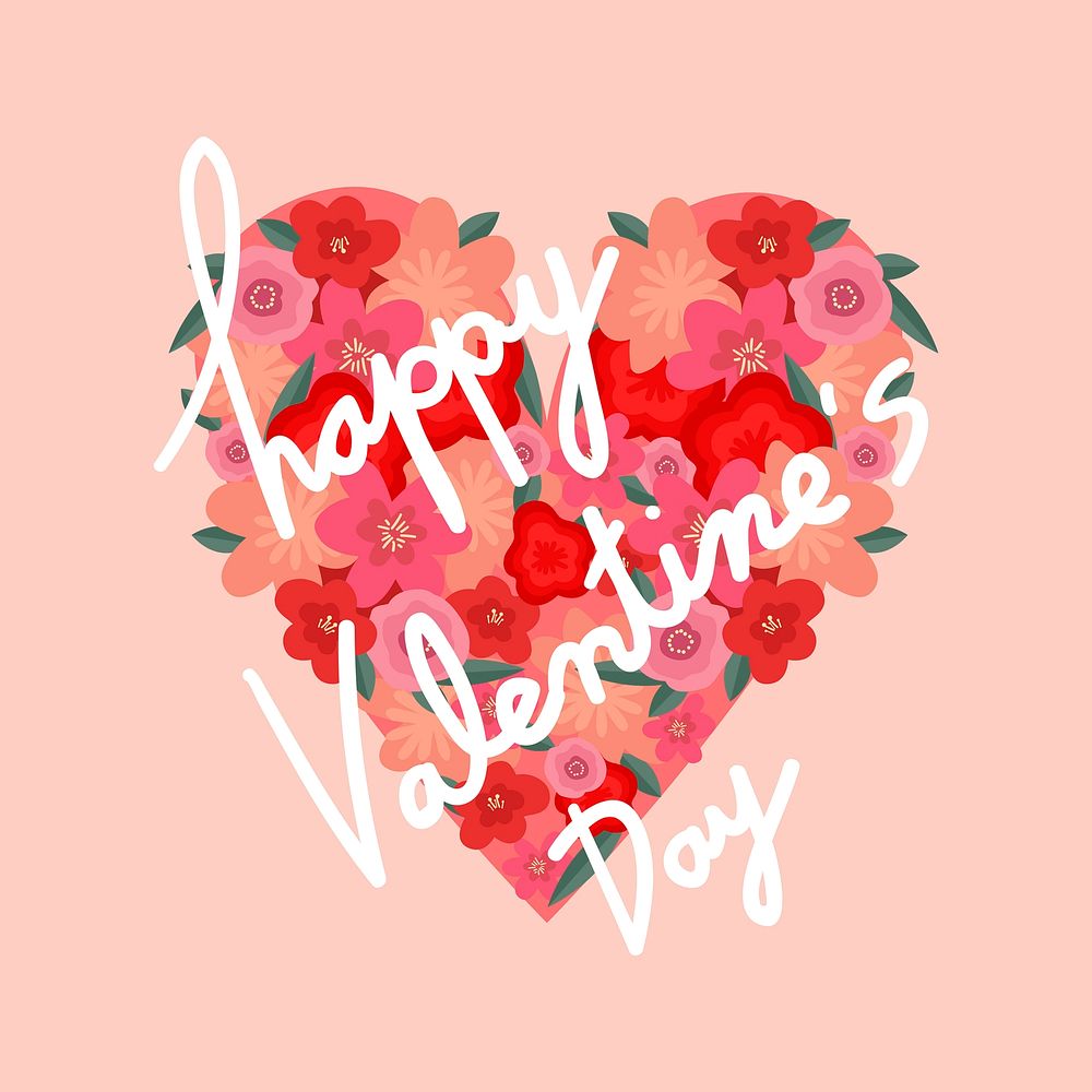 Happy Valentine&rsquo;s floral vector heart shape for Valentine&rsquo;s day