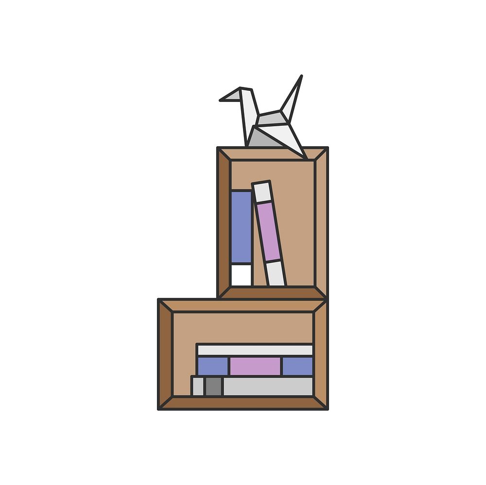Illustration of origami and a book shelf