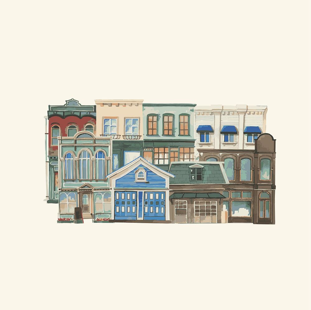 Illustration of a vintage European city building exterior water color style