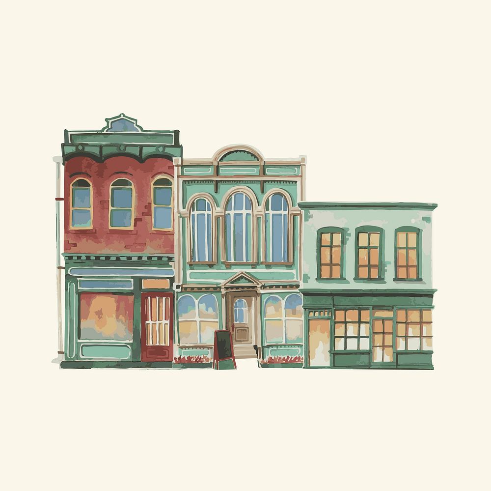 Illustration of a vintage European building exterior in water color